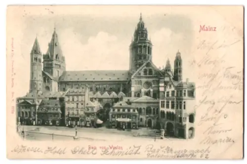 Relief-AK Mainz, Dom von Westen, H. Martin