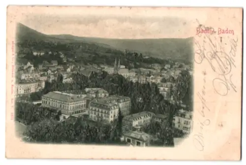 Relief-AK Baden-Baden, Ortsansicht aus der Vogelschau