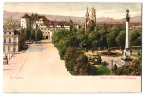 Relief-AK Stuttgart, Altes Schloss mit Schlossplatz