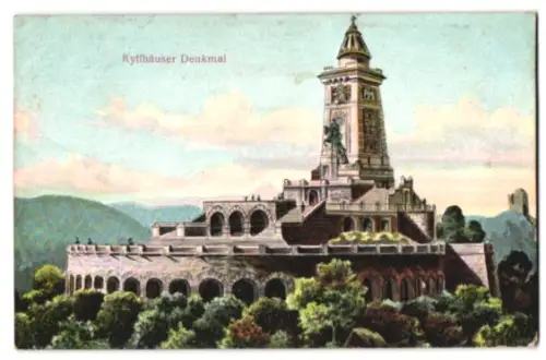 Relief-AK Kyffhäuser, Blick zum Kyffhäuser-Denkmal
