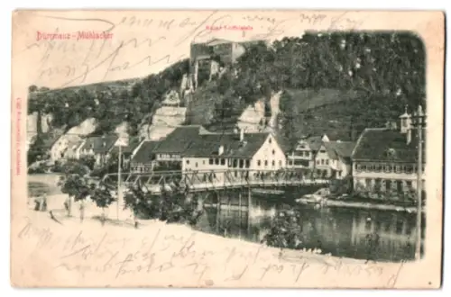 Relief-AK Mühlacker-Dürrmenz, Ruine Löffelstelz mit Ortspartie