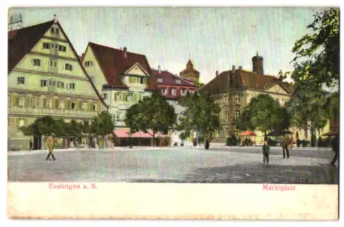 Relief-AK Esslingen a. N., Partie am Marktplatz mit Geschäften