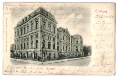 Relief-AK Erlangen, Strassenpartie vor der Anatomie