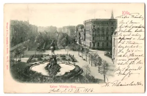 Relief-AK Köln-Neustadt, Partie am Kaiser Wilhelm-Ring mit Reiterstatue und Parkanlage aus der Vogelschau