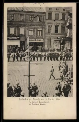 AK Insterburg, Paradae im September 1914 mit General Rennenkampf und Grossfürst Nicolai von Russland