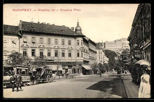 AK Budapest, Krisztina Platz mit Geschäften