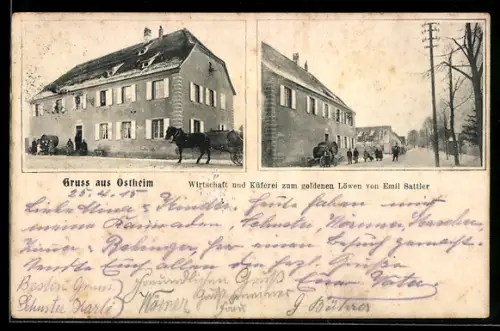 AK Ostheim, Gasthaus und Küferei zum goldenen Löwen von Emil Sattler