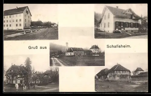 AK Schafisheim, Blick zur Kirche, Strassenpartie im Ort
