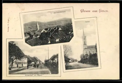 AK Eiken, Ausserdorf mit Gasthaus Rössli, Kirche, Blick vom Rebächerli aus