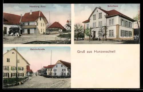 AK Hunzenschwil, Handlung Rohr, Bahnhofstrasse und Schulhaus
