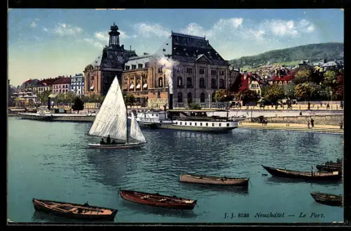 AK Neuchatel, Le Port vom Wasser aus