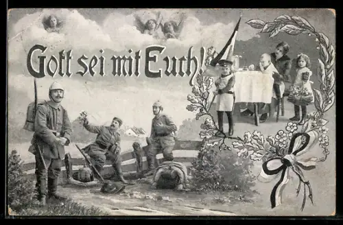 AK Soldaten an der Front & Familie daheim, Pfingsten