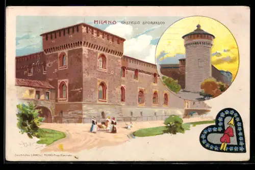 Künstler-AK sign. A. Beltrame: Milano, Castello Sforzesco