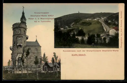 AK Karlsbad, Kunststrasse nach der Kronperinzessin Stephanie-Warte