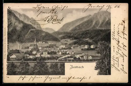 AK Jenbach, Gesamtansicht mit Eisenbahn