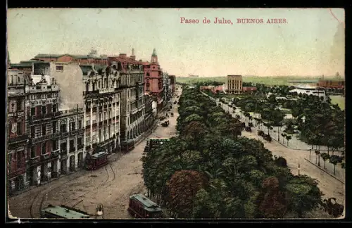 AK Buenos Aires, Strassenbahn in der Paseo de Julio