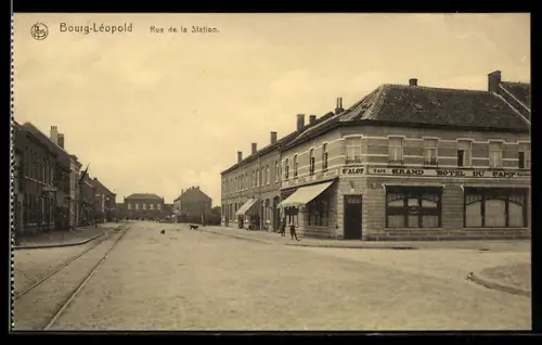 AK Bourg-Leopold, Bahnhofstrasse und Grand Hotel du Camp