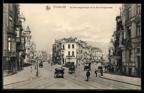 AK Oostende, De Van Iseghemlaan en de Koninkhjkestraat, Pferdekutsche
