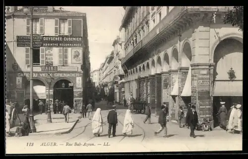 AK Alger, Rue Bab Azoun mit Passanten