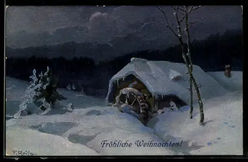 Künstler-AK Fritz Reiss: Winter im Schwarzwald, eingeschneite Wassermühle