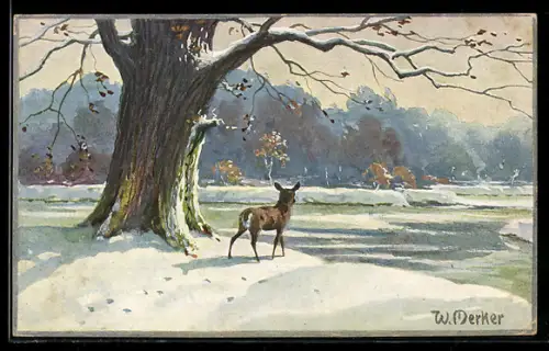 Künstler-AK Meissner & Buch (M&B) Nr.: 1855, Reh in der Winterlandschaft