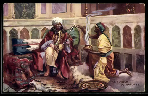 AK Le Fumeur de Narghile, Araber raucht eine Wasserpfeife