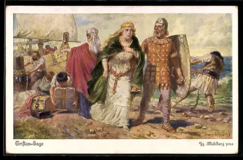 Künstler-AK Georg Mühlberg: Tristan Sage, Kurwenal begleitet Isolde zum totkranken Tristan