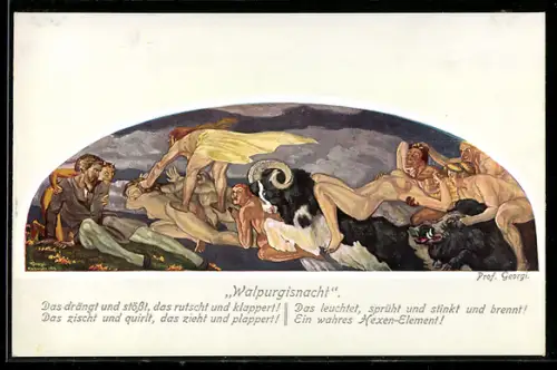 Künstler-AK Walter Georgi: Walpurgisnacht, Das drängt und stösst, das rutscht und klappert..., Hexen