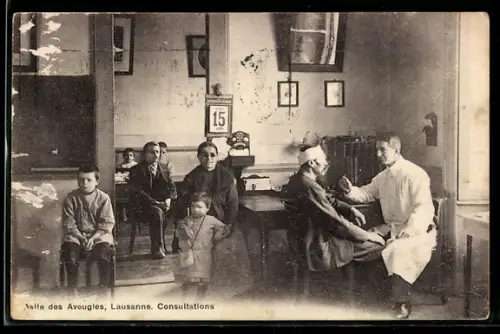AK Lausanne, Asile des Aveugles, Consultations, Blinder Mann beim Arzt