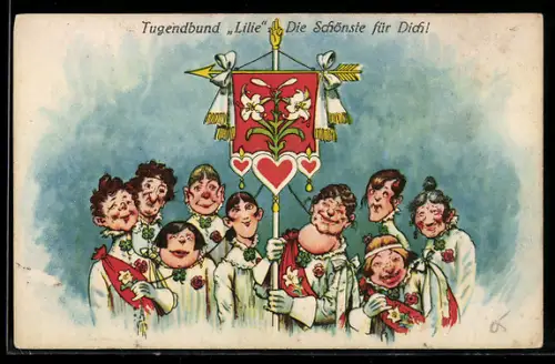 AK Frau mit Kropf beim Tugendbund Lilie, Die Schönste für Dich