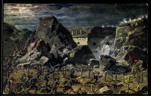 Künstler-AK W. Bürger: Eroberung des Fort du Camp des Romains bei St. Mihiel am 25. September 1914