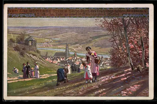 Künstler-AK Paul Hey: Frühling, Mädchen pflücken Blumen