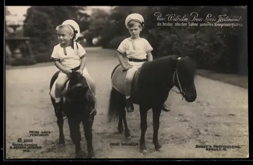 AK Prinz Wilhelm und Prinz Louis Ferdinand auf Ponys reitend