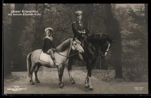 AK Kronprinz Wilhelm von Preussen mit seinem ältesten Sohne beim Ausritt