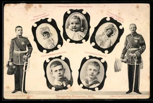 AK Sächsisches Königshaus 1905, Kronprinz Georg von Sachsen, König Friedrich August III. von Sachsen