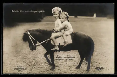 AK Prinz Wilhelm & Prinz Louis Ferdinand von Preussen auf einem Pony