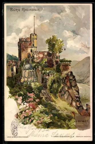 Künstler-AK C. Pfaff: Rüdesheim am Rhein, Schloss Rheinstein