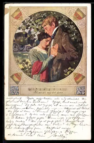 Künstler-AK Karl Friedrich Gsur, Deutscher Schulverein Nr. 555: Frau im Arm ihres Mannes unter einem Baum