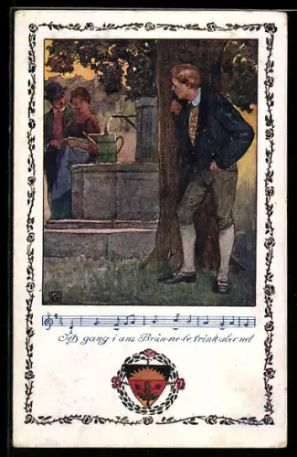 Künstler-AK Karl Friedrich Gsur: Deutscher Schulverein Nr. 368, Jetz gang i ans Brünnele...