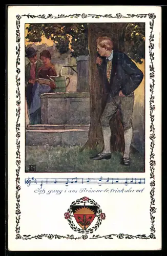 Künstler-AK Karl Friedrich Gsur: Deutscher Schulverein Nr. 368, Jetz gang i ans Brünnele...
