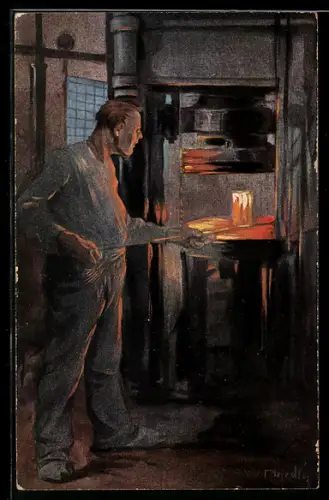 Künstler-AK Vítkovice, Glasbläser bei der Arbeit, Lis