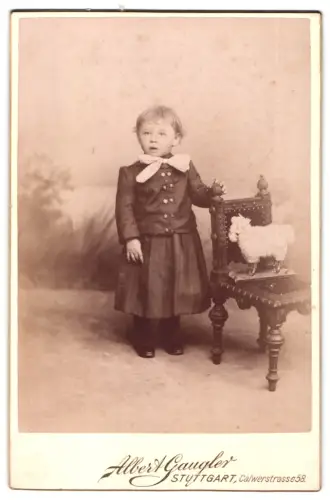 Fotografie Albert Gauglers, Stuttgart, Calwerstrasse 58, Kind mit Spielzeugschaf
