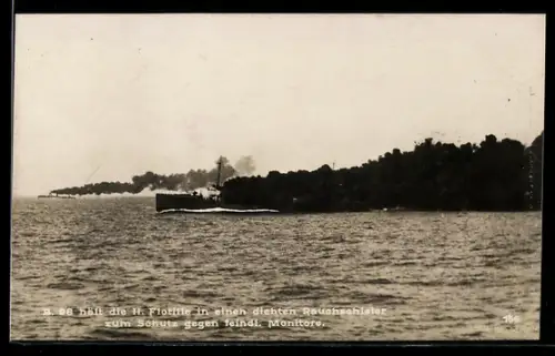 AK Torpedoboot B-98 hält die II. Flottille in einen Rauchschleier zum Schutz gegen feindliche Monitore, Kriegsschiff