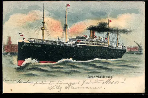 AK Passagierschiff Graf Waldersee bei Ausfahrt aus dem Hafen