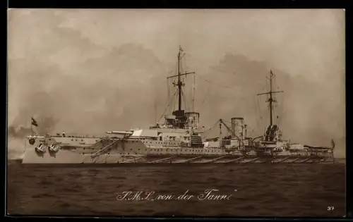 AK Grosser Kreuzer S.M.S. von der Tann auf Reede liegend, Kriegsschiff