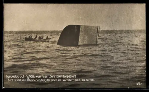 AK Wrack des Torpedobootes V-100, gesunken nach Torpedotreffer, Suche nach Überlebenden, Kriegsschiff