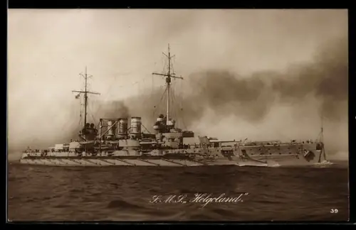 AK Linienschiff S.M.S. Helgoland hohe Fahrt laufend, Kriegsschiff