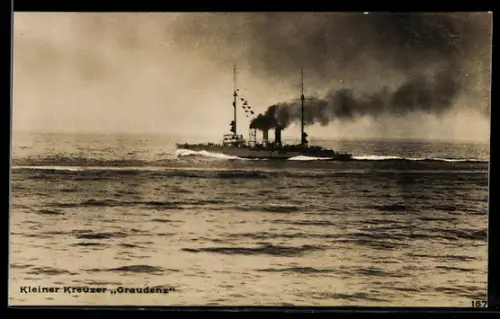 AK Kleiner Kreuzer Graudenz in voller Fahrt, Kriegsschiff