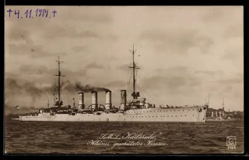 AK Kleiner Kreuzer S.M.S. Karlsruhe vor der Küste, Kriegsschiff