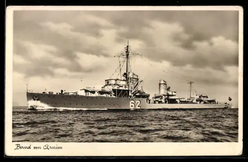 AK Zerstörer Z-11 Bernd von Arnim der Kriegsmarine hohe Fahrt laufend